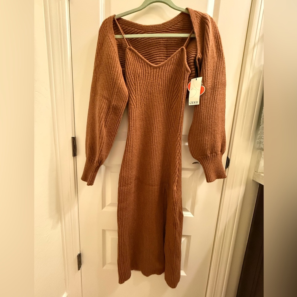 Cider Brown Sweater Dress with Sweater Shell
